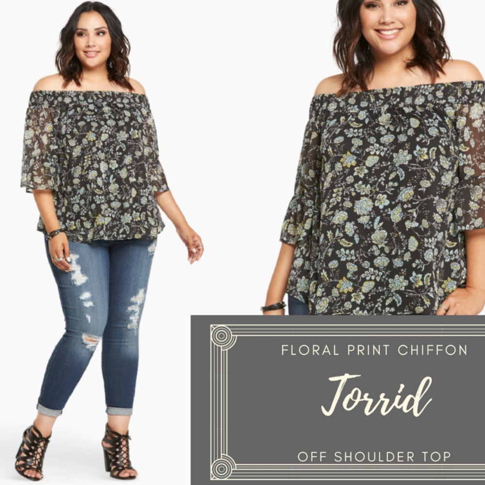 NWOT Torrid Floral Print Chiffon Off Shoulder Top